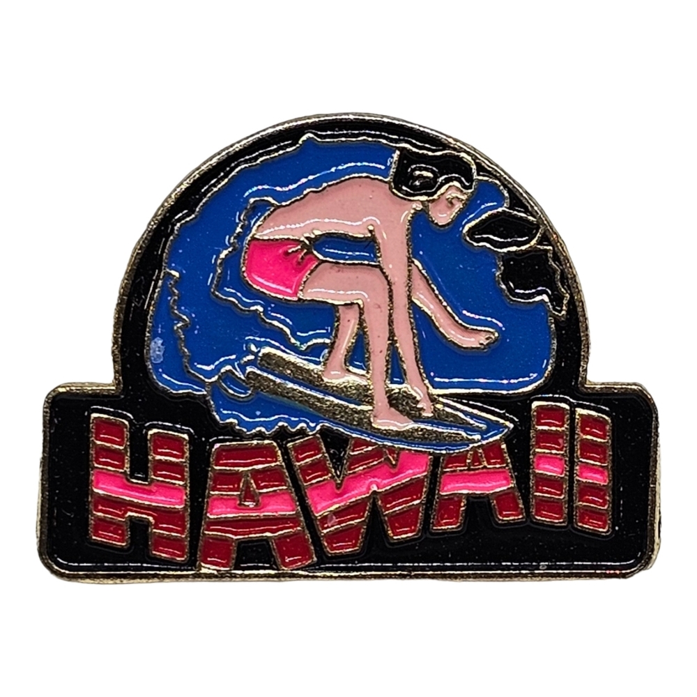 Vintage 1990's Big Wave Hawaii SURFER Enamel Hat Lapel Pin Tie‎ Tack Hawaiian 1"